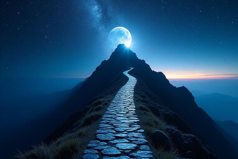 Starlit mountain path representing personal development journey